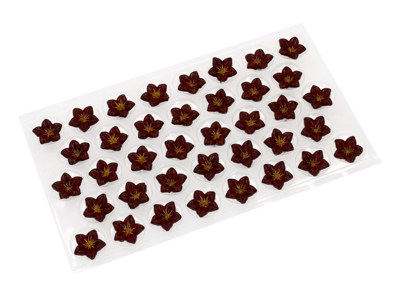 Schoko-Dekor: Blüte, Zartbitterschokolade, 1 Folie/38 Stück á 25 X 14 Mm 4 Schoko-Dekor: Blüte, Zartbitterschokolade, 1 Folie/38 Stück á 25 X 14 Mm – Bild 2