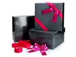 Tortenkarton Mit Deckel: Graphit, Dunkelgrau, 36 X 36 X 15 Cm; Mit Schleifenset In Pink; 10-teiliges 3er-Set