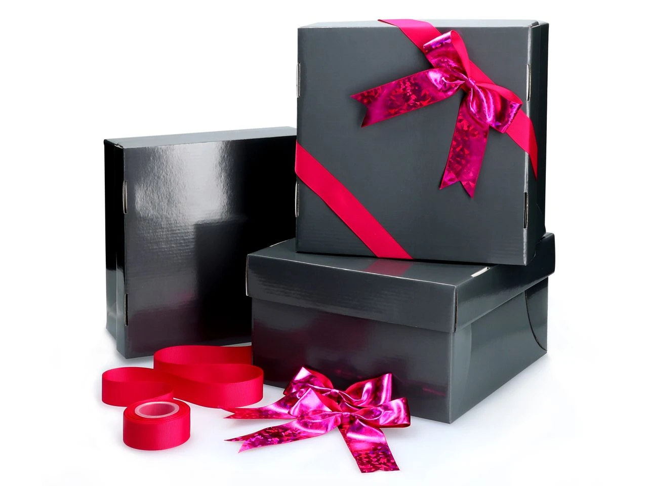 Tortenkarton Mit Deckel: Graphit, Dunkelgrau, 26 X 26 X 15 Cm; Mit Schleifenset In Pink; 10-teiliges 3er-Set 3 Tortenkarton Mit Deckel: Graphit, Dunkelgrau, 26 X 26 X 15 Cm; Mit Schleifenset In Pink; 10-teiliges 3er-Set