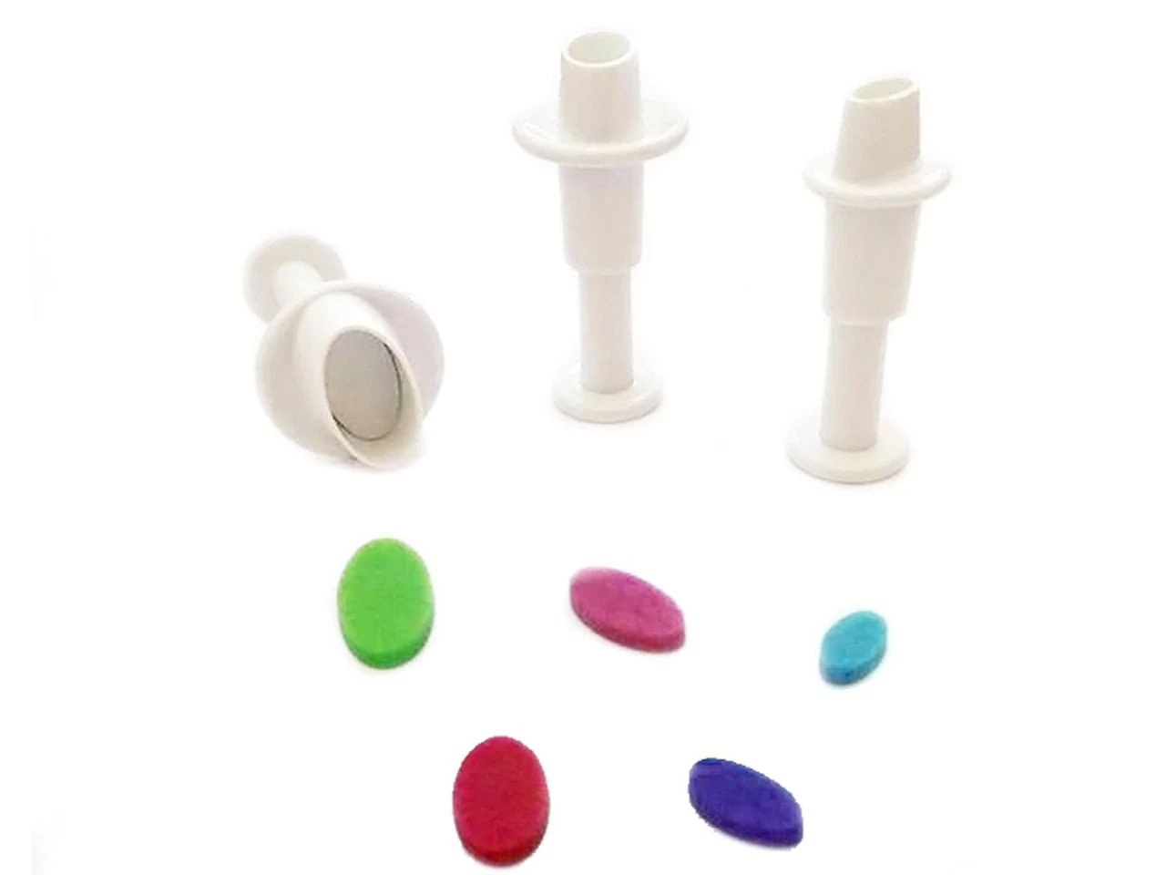 DEKOFEE Mini-Ausstecher-Set Mit Stempel: Ovale, Kunststoff, Weiß, 3er-Set 3 DEKOFEE Mini-Ausstecher-Set Mit Stempel: Ovale, Kunststoff, Weiß, 3er-Set