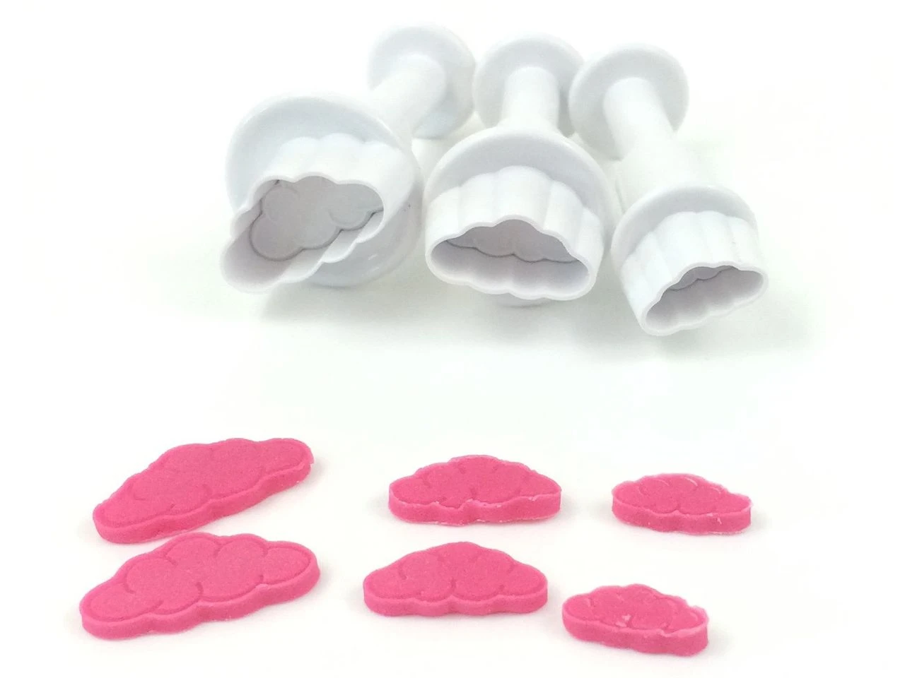 DEKOFEE Mini-Ausstecher-Set Mit Stempel: Wolken, Kunststoff, Weiß, 3er-Set 4 DEKOFEE Mini-Ausstecher-Set Mit Stempel: Wolken, Kunststoff, Weiß, 3er-Set – Bild 2